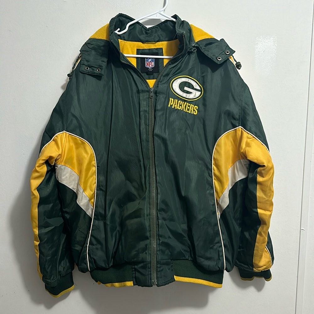 Vtg greenbay packers nfl puffer sheerpa lined jacket Mens Large